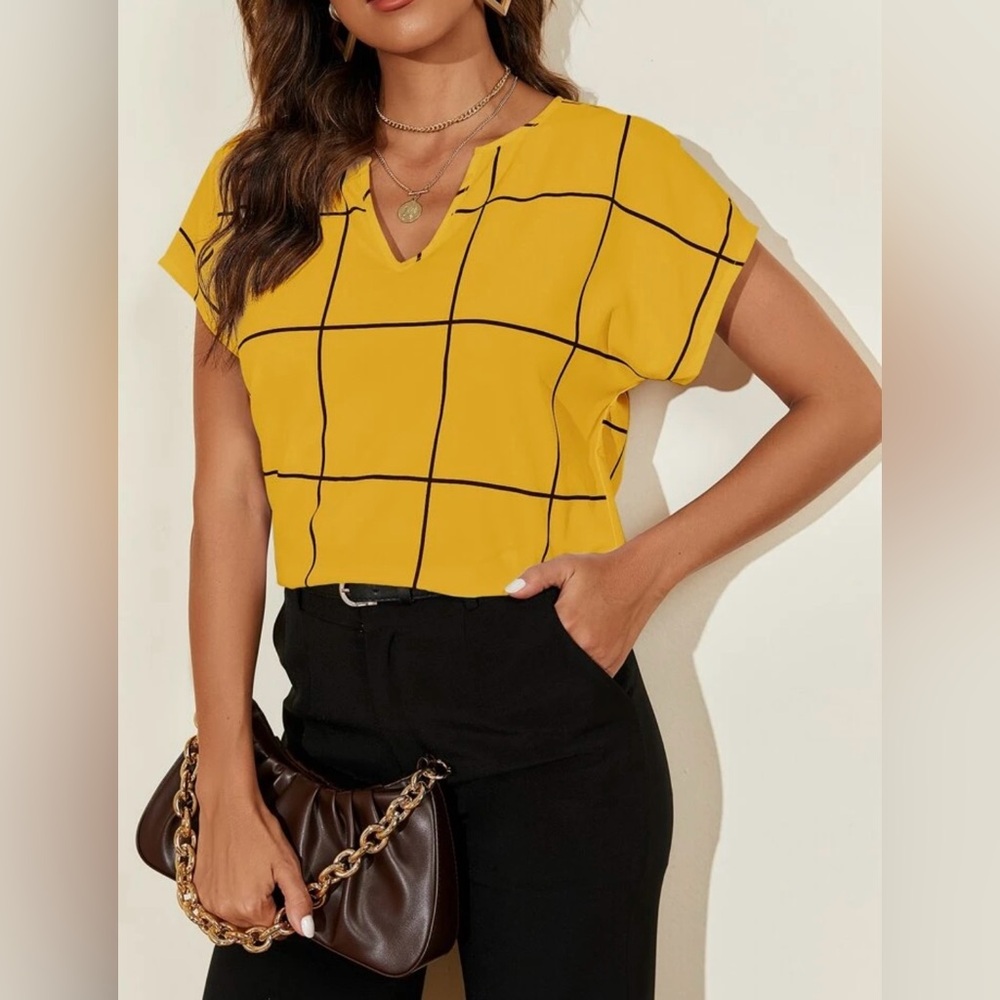SHEIN- Yellow Checkered Women's Top Like New